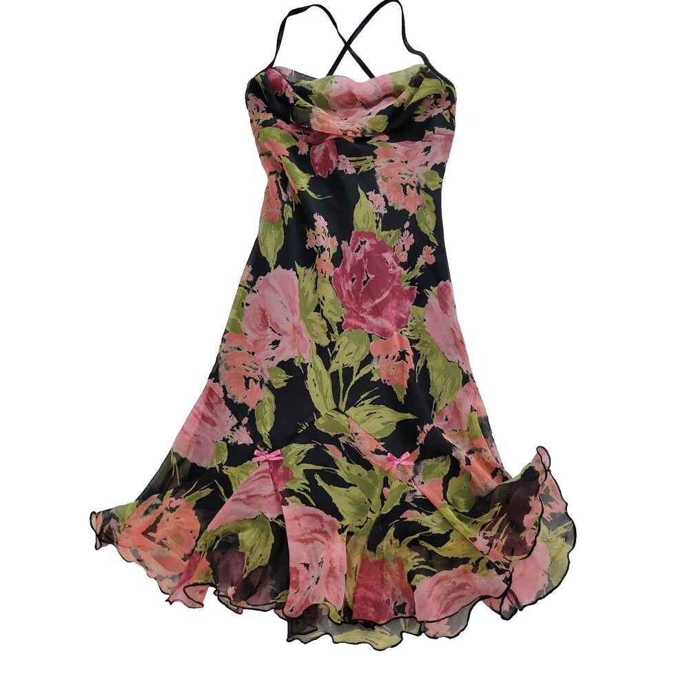 Vintage XOXO Sultry Fairy Whimsy Floral Chiffon Dress Size 5/S